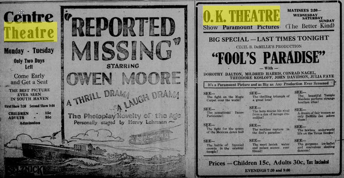 O.K. Theater - Aug 7 1922 These 2 Old Theaters Went Head To Head